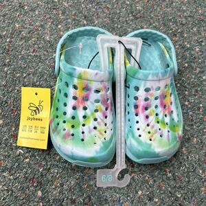 Joybees‎ Kids Active Clogs Teal With Splash Color + Strap Size 8/9 NWT